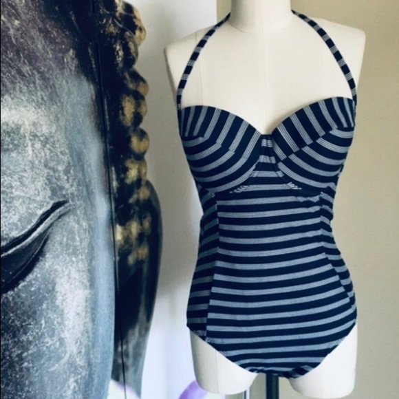 Merona Swimsuit S One Piece Stripe Vintage Inspired Retro Pinup Girl Vacation - Picture 7 of 10